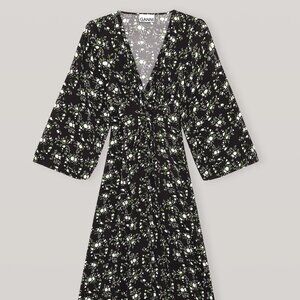 Ganni Floral Printed Crepe Wrap Dress - Size XS